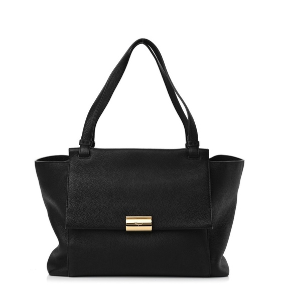 SALVATORE FERRAGAMO Grained Calfskin Bitter Pocket Tote Black - Picture 1 of 16